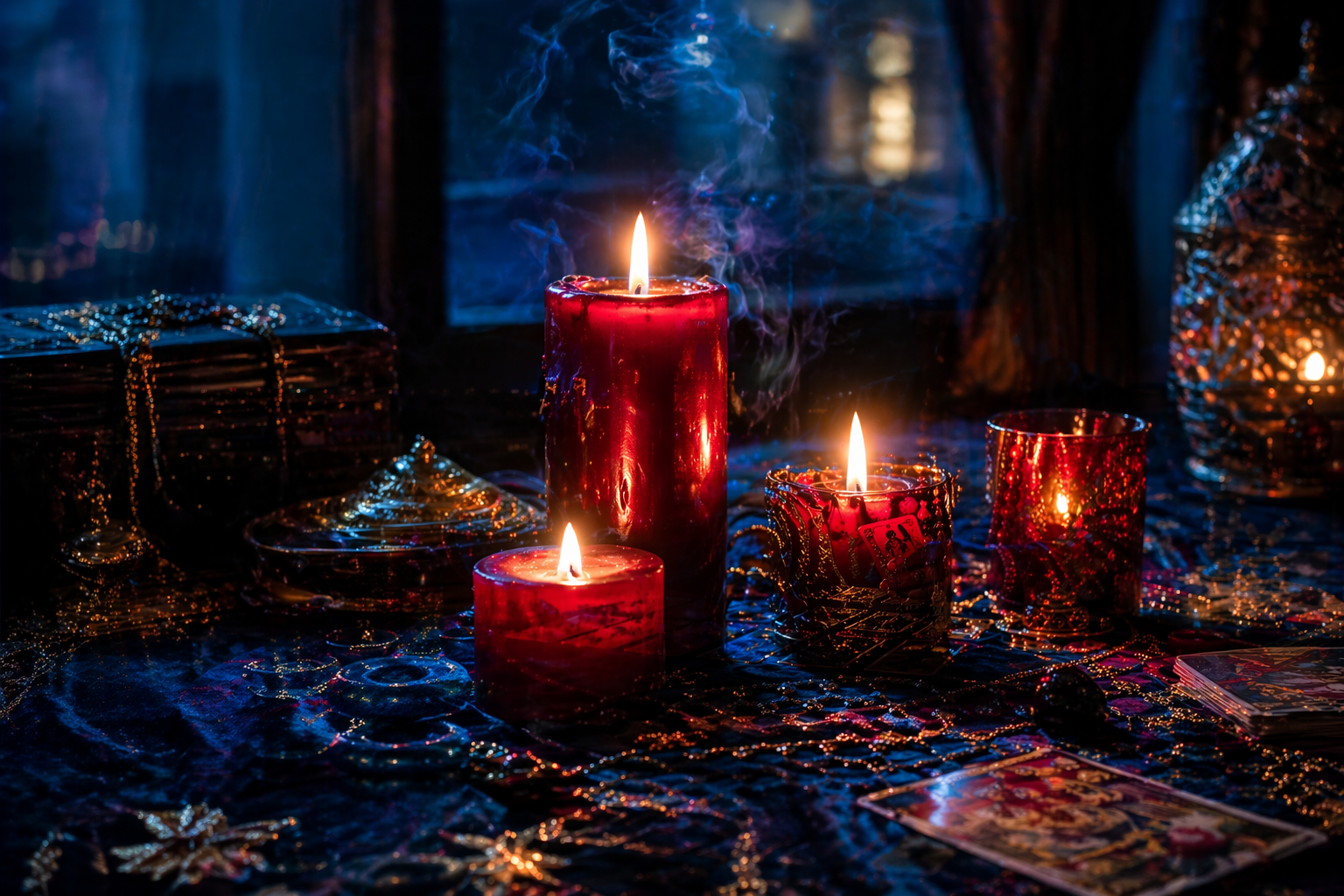 Bougies rouges dans l'univers du cabinet