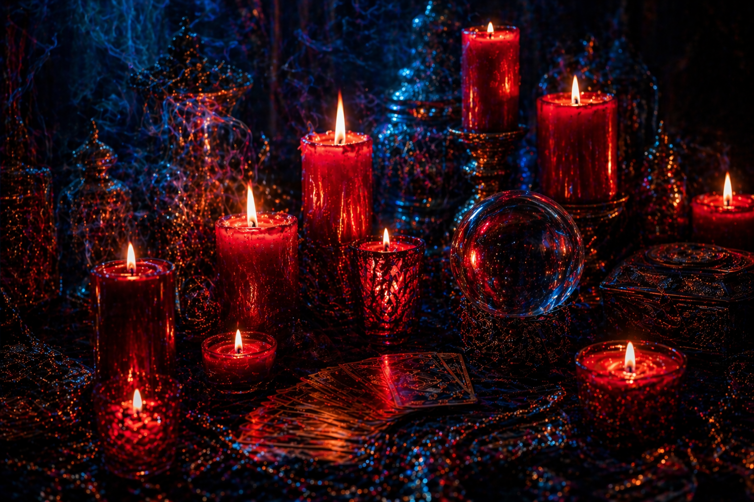 Bougies rouges pour l'univers spirituel du cabinet